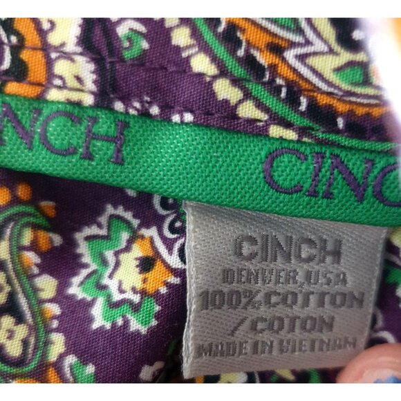 Cinch Mens Western L Button-Down Purple Green Gold Paisley Long-Sleeve Shirt - Picture 6 of 7